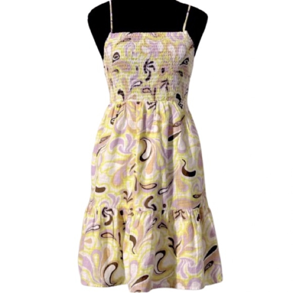 COTTON:ON XS DRESS PAISLEY SUMMER TIE STRAPS 100% COTTON GREEN LILAC BROWN IVORY